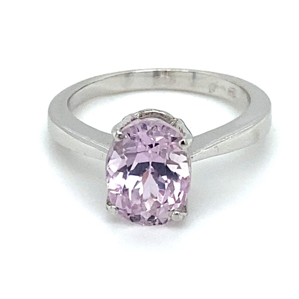 Pink Kunzite 3.49ct Solid 18K White Gold Ring